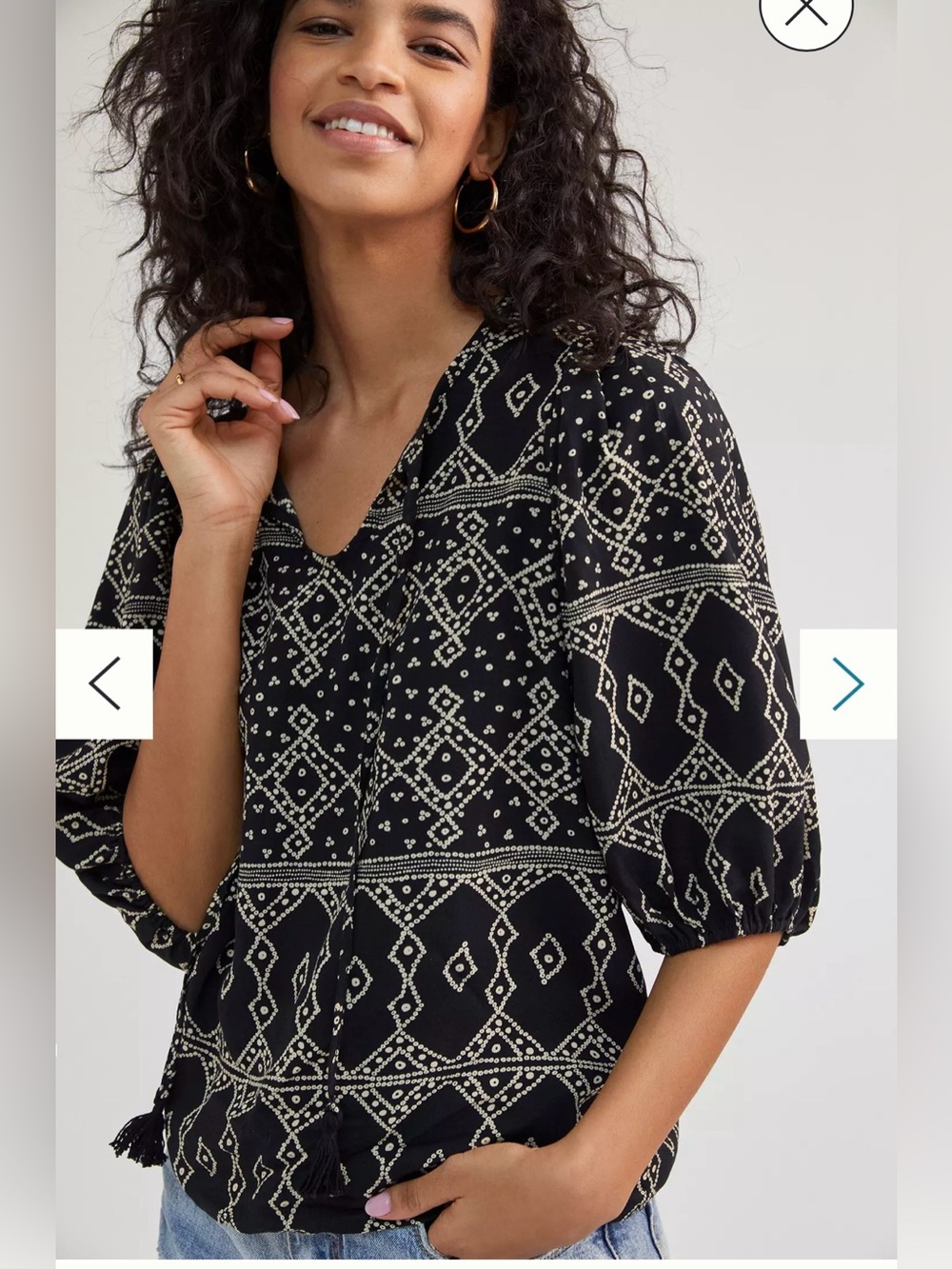Anthropologie Beachgold Jilly V-Neck Boho Blouse Top Sz Small EUC Black Tan